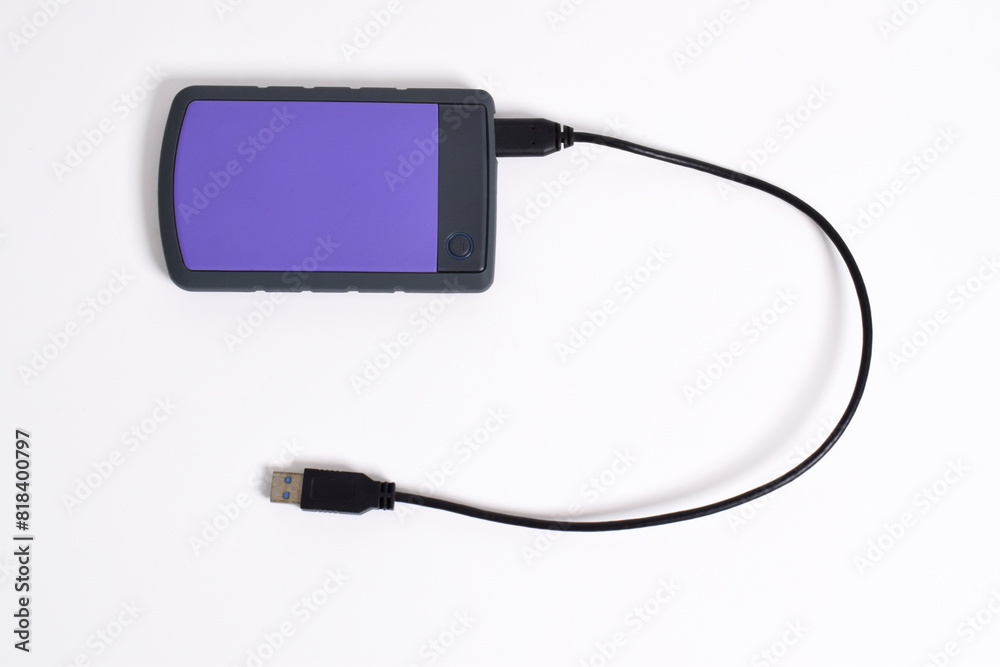 External Hard Disk drive with usb cable isolated on white background. External HDD shock resistance External Hard Disk drive with usb cable isolated on white background. External HDD shock resistance