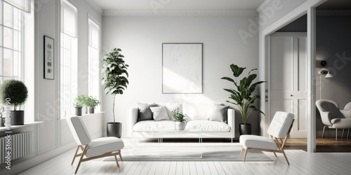 Beautiful living room with sleek white furniture