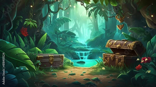 Mysterious treasure chest hidden by the enchanting forest waterfall
Seamless looping 4k time-lapse virtual video animation background. Generated AI photo