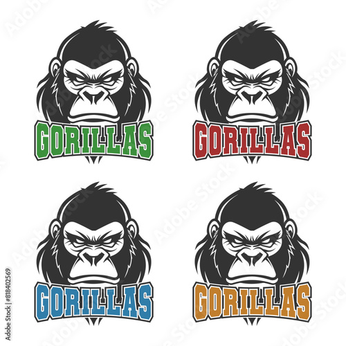 Gorillas Illustration Clip Art Design Shape. Mascot Silhouette Icon Vector. photo