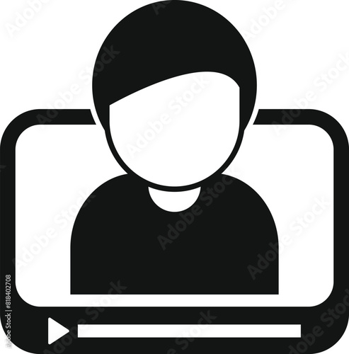 Virtual online video communication icon with minimalist design for distance learning, remote work, teleconferencing, and social media networking on web platforms