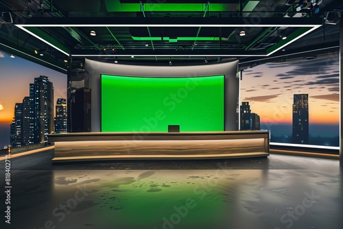 A green room with a green wall and a green screen