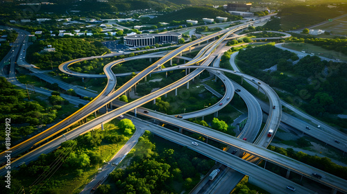 Highway transportation system highway interchange at mopac Expressway and highway 183 in Austin Texas USA summertime green road way interstate PHOTOGRAPHY