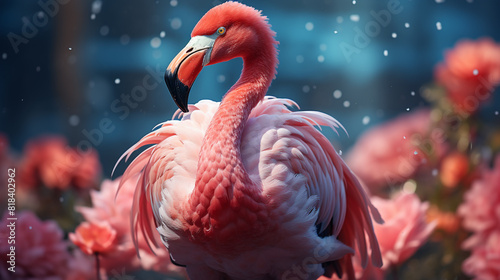 Close up photography of a Caribbean pink flamingo bird on blurred background photo