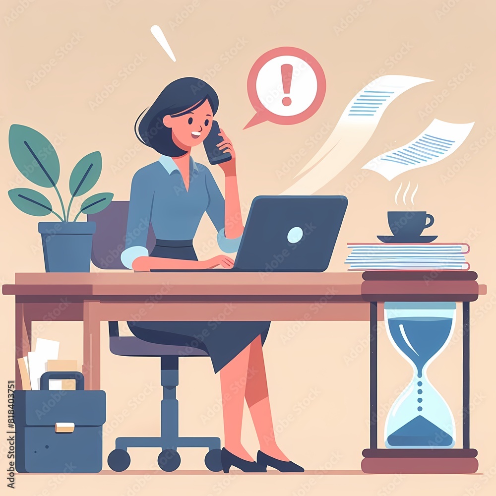 Stressed Office Worker at Desk with Paperwork Stressed Office Worker at Desk with Paperwork