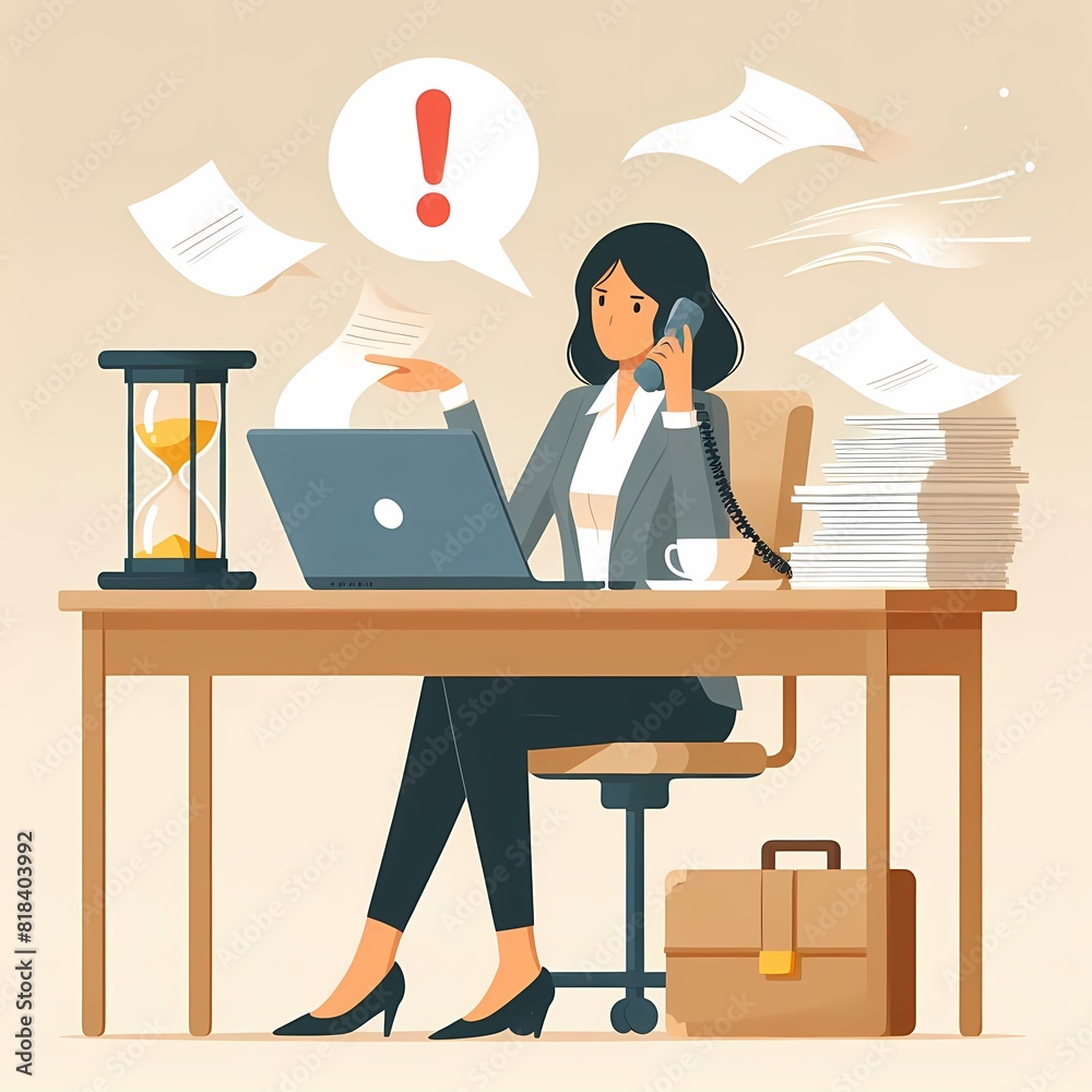 Stressed Office Worker at Desk with Paperwork Stressed Office Worker at Desk with Paperwork