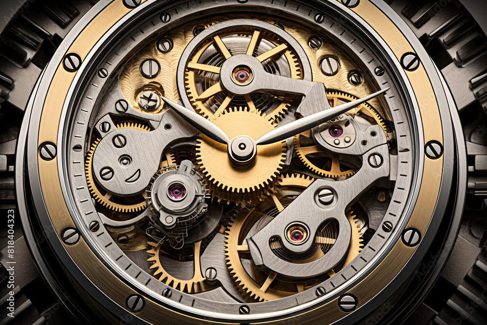 A close-up of a watch movement reveals intricate gears and tiny screws A close-up of a watch movement reveals intricate gears and tiny screws