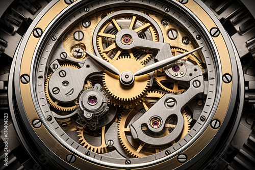 A close-up of a watch movement reveals intricate gears and tiny screws