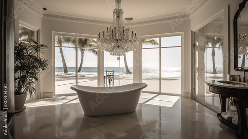 Beautiful luxurious bathroom with a freestanding bathtub