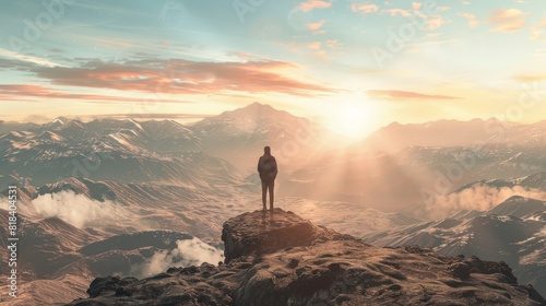 Open world concept shown through vast landscapes and endless horizons  symbolizing freedom and exploration focus on  adventure  ethereal  Composite  mountain backdrop.