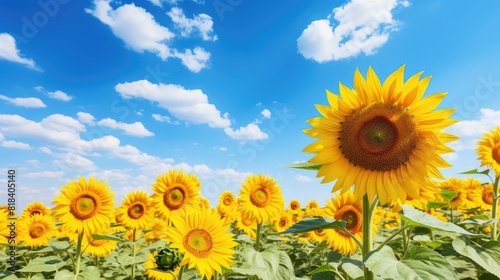 Vibrant sunflower field under blue sky