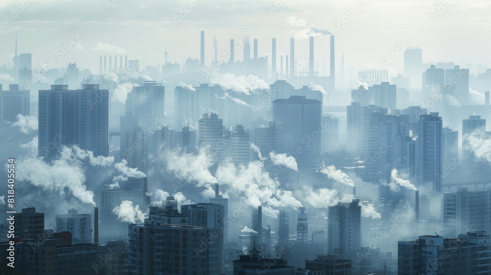 Industrial Pollution Impact: Smog-Filled City Skyline Depiction of Poor Air Quality Industrial Pollution Impact: Smog-Filled City Skyline Depiction of Poor Air Quality