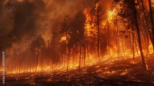 Devastating Effects of Increased Wildfire Frequency  Forest Inferno Consuming Thriving Woodland