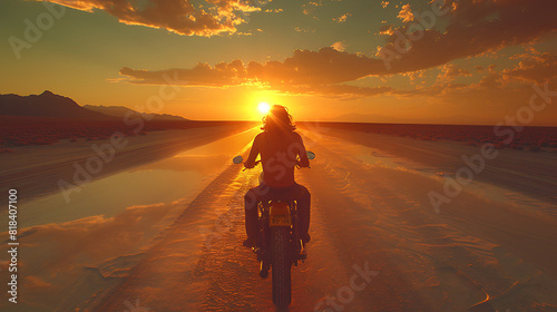 Capturing the Essence of Freedom: Desert Rider Silhouetted Against the Sunrise in Hyper Realism photo