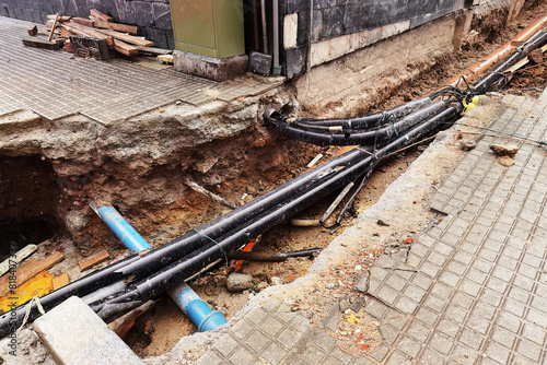 broken pipes at construction site on city streets to change with new ones
