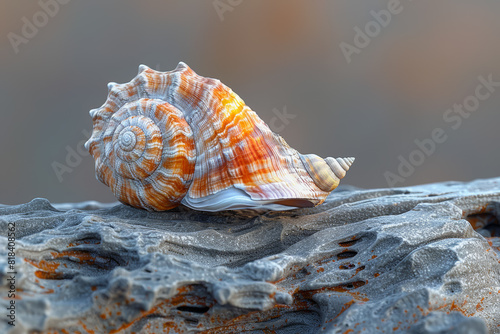 A lone seashell resting on a weathered piece of driftwood, a relic of the ocean's timeless journey. Concept of coastal nostalgia and maritime memories. Generative Ai.