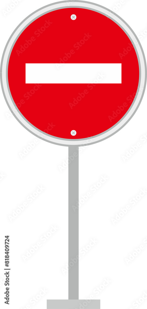 No Entry Sign: Red Circle, White Bar, Metal Post No Entry Sign: Red Circle, White Bar, Metal Post