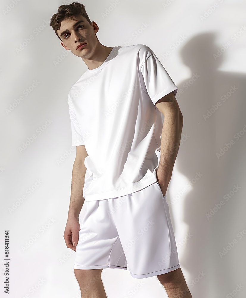 Fototapeta premium man wearing blank white tshirt for clothing mock up photography