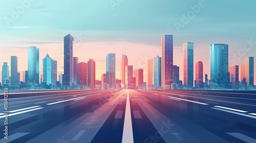 Concrete Highway With City Skyline