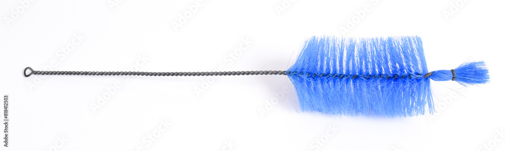 Blue Bottle Brush isolated on White Background. Brush Cleaner for Glasses and bottles Blue Bottle Brush isolated on White Background. Brush Cleaner for Glasses and bottles