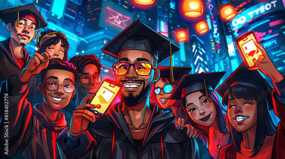 Obraz premium Group of students taking photo on graduation day. graduation. Illustrations