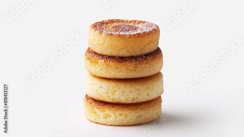 Fluffy Japanese souffle pancakes. Hotcakes stack with copy space. Trendy and traditional asian food