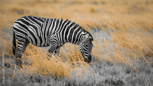 A zebra grazing peacefully on the savannah