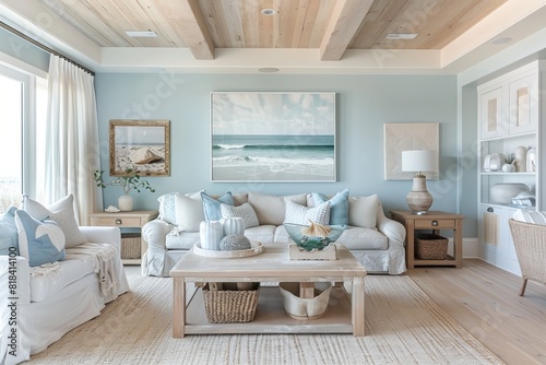 Serene Beach Themed Oasis with Sandy Textures Living Room