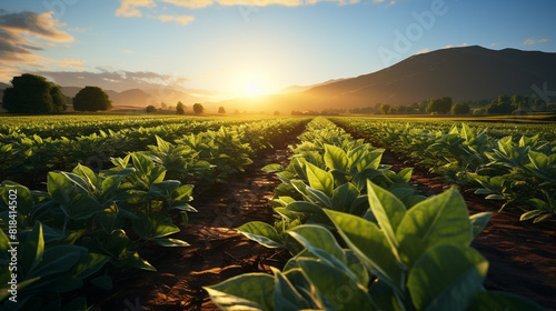 High angle view of beautiful agricultural field in sunlight background, agriculture farm, harvest organic agriculture farm