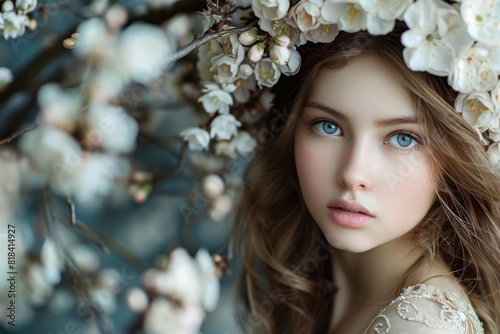 a beautiful girl or woman looking at the camera, shiny/glossy, fashion photography, magazine cover, half body