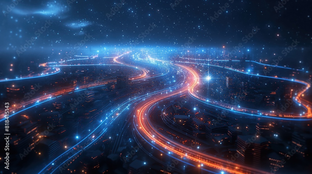 Cityscape with glowing highways at night Cityscape with glowing highways at night