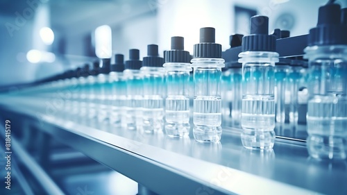 Medical vials on production line science research and development concept