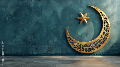 Star and crescent - symbol of Islam flat icon for apps and websites. islam element in flat simple style photo