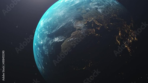 Rotating planet Earth from space. Beautiful earth planet scene.