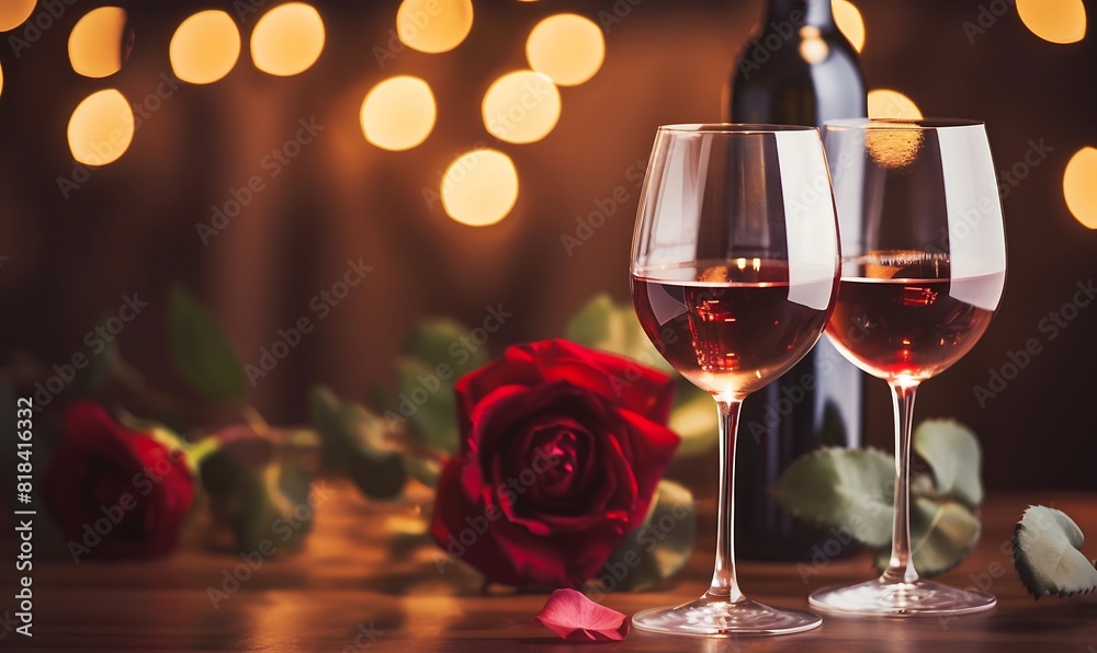 Two glasses of red wine on the background