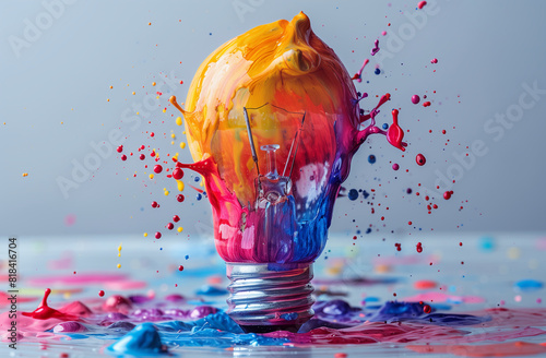 Abstract colorful light bulbs made of paint on a white background, creativity and inspiration concept, idea design