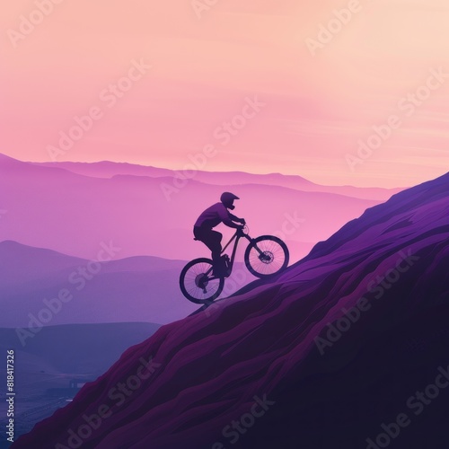 Cinematic capture of mountain bikes carried out in steep areas and rough obstacles with gradient background, extreme hobby, with different angel captures widening