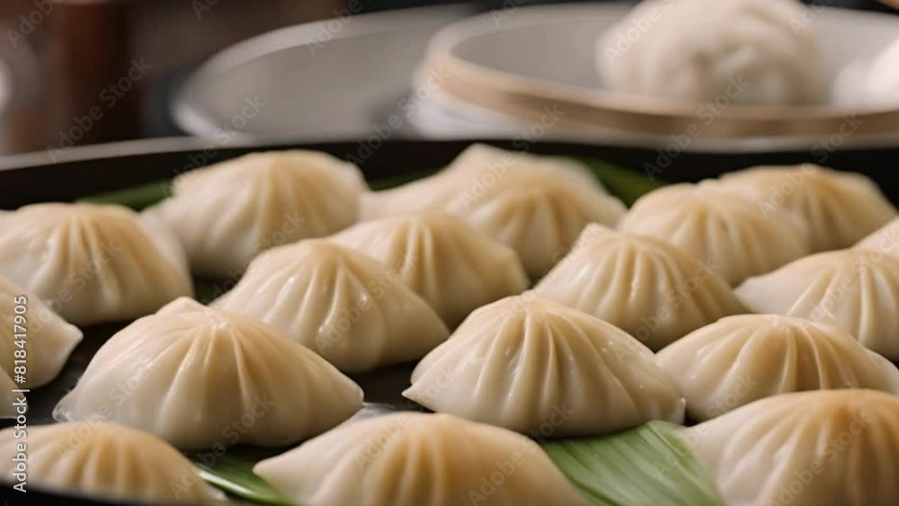 Chinese dumpling in a bamboo steamer box Chinese dumpling in a bamboo steamer box