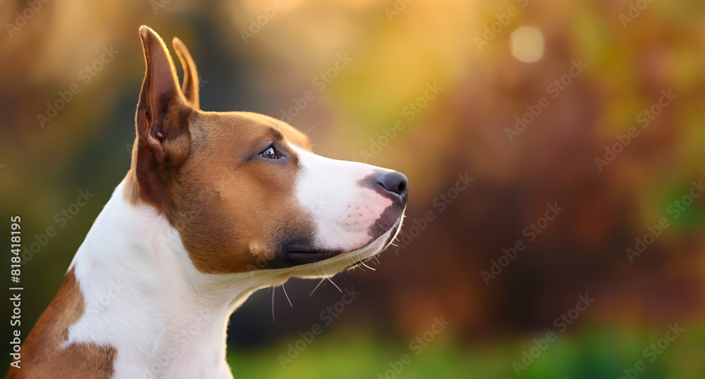 Pet Dog A Attentive Bull Terrier in Autumn Light. Pet Dog A Attentive Bull Terrier in Autumn Light.