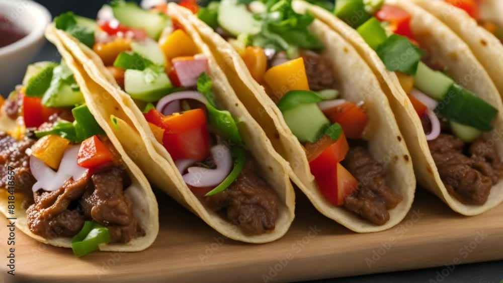 Mexican tacos with ground beef, vegetables and spices