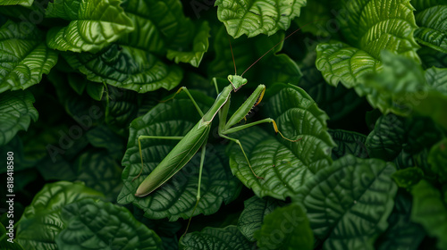 A praying mantis on the leave photo