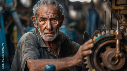 Wallpaper Mural An up-close portrait of a seasoned worker, his hands worn yet skilled, meticulously operating machinery Torontodigital.ca