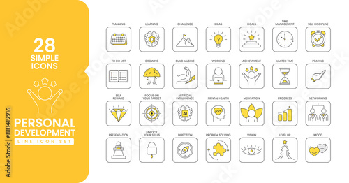 Set of personal development icon. Success outline icons set. self development, personal growth, career, progress. Thin line icon collection. Icon vector illustration