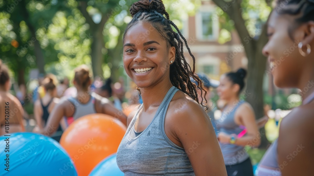 Healthy lifestyle promotion at a community health fair, engaging residents in fitness activities and wellness education Healthy lifestyle promotion at a community health fair, engaging residents in fitness activities and wellness education