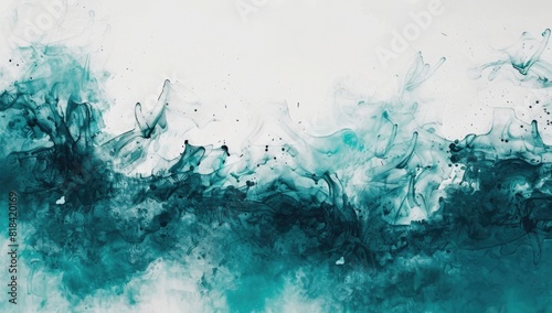 Abstract teal and white background with splash of ink paint