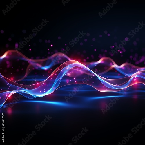 Create a seamless looping animation of glowing blue and purple waves with sparkles. Waves be smooth and flow in a mesmerizing pattern.