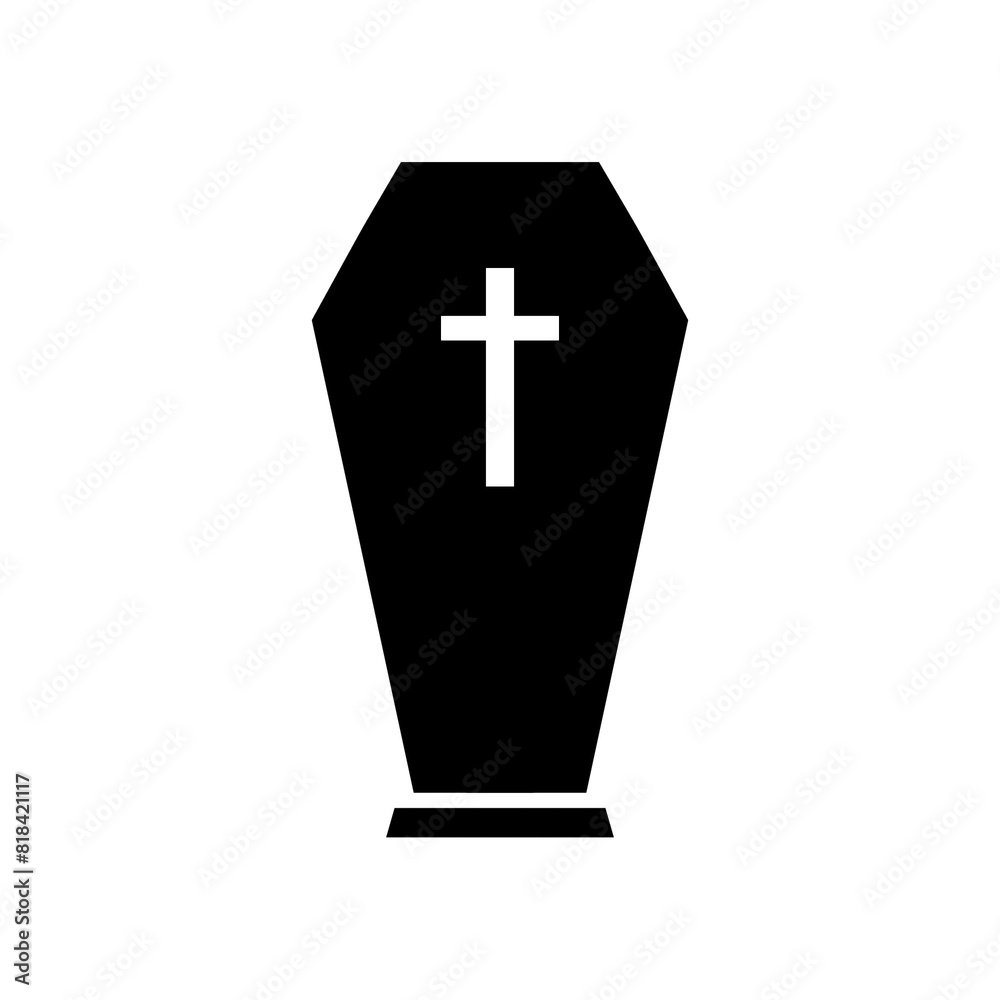 Coffin icon with cross emblem isolated on white background Coffin icon with cross emblem isolated on white background