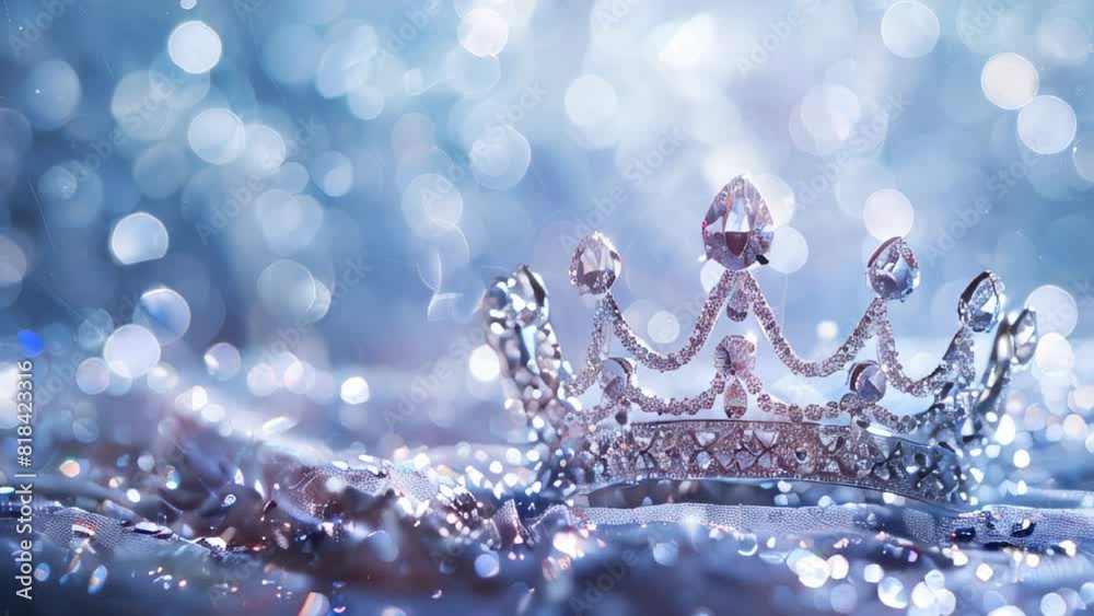Sparkling tiara on glittery background with bokeh effect