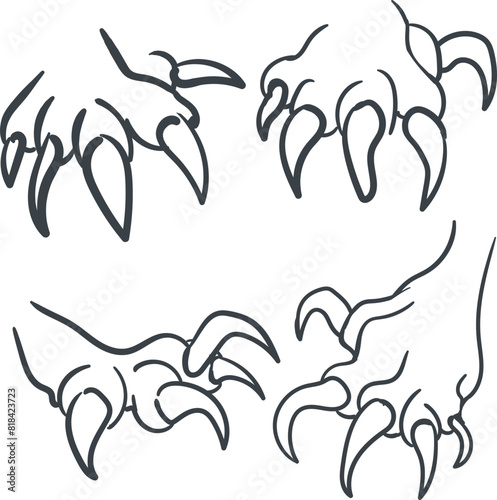 Paws of a predatory animal with huge and sharp claws.
