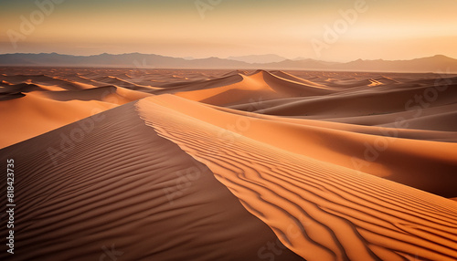 Sandy Desert Landscape with Rugged Mountain Range